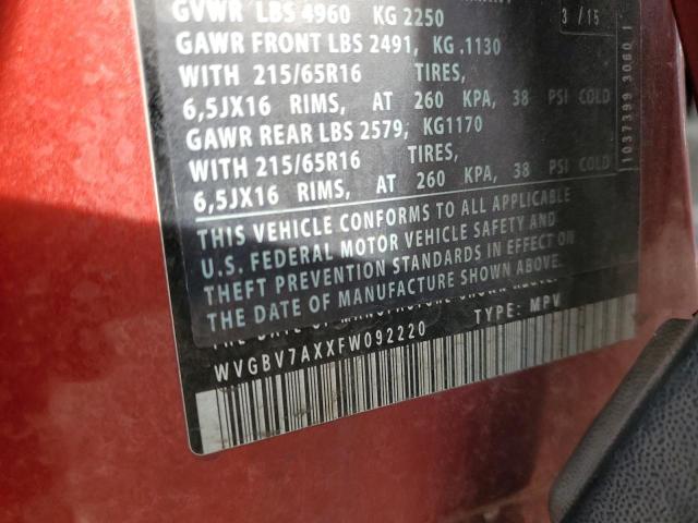 46617434 :رقم المزاد ، WVGBV7AXXFW092220 vin ، 2015 Volkswagen Tiguan S مزاد بيع