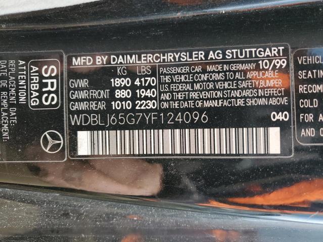Aukcja sprzedaży 2000 Mercedes-benz Clk 320, vin: WDBLJ65G7YF124096, numer aukcji: 45521004