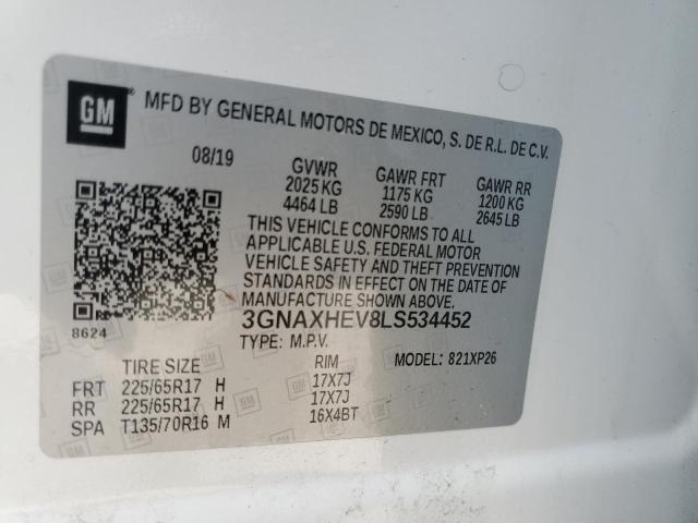 Aukcja sprzedaży 2020 Chevrolet Equinox Ls, vin: 3GNAXHEV8LS534452, numer aukcji: 45526064