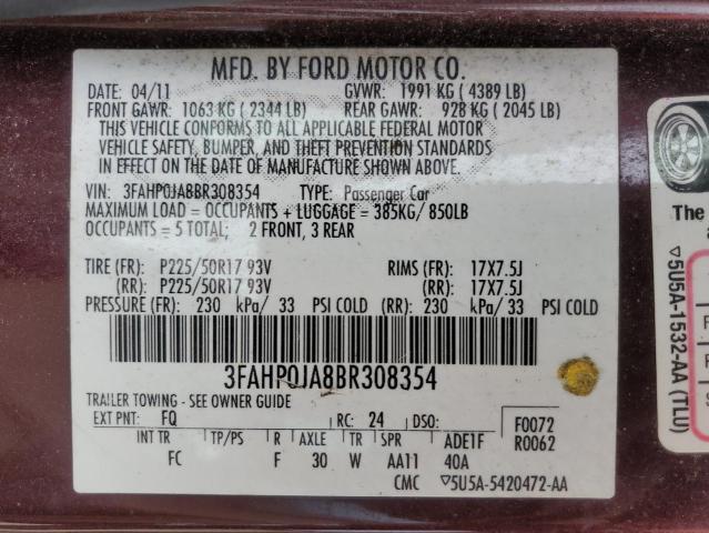 Aukcja sprzedaży 2011 Ford Fusion Sel, vin: 3FAHP0JA8BR308354, numer aukcji: 45441034