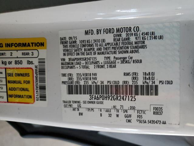 Aukcja sprzedaży 2016 Ford Fusion Se, vin: 3FA6P0H92GR247125, numer aukcji: 45520004