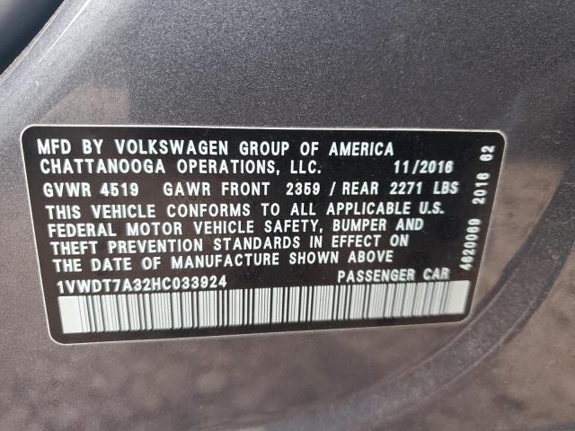 45566044 :رقم المزاد ، 1VWDT7A32HC033924 vin ، 2017 Volkswagen Passat R-line مزاد بيع