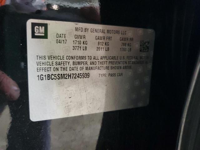 45533684 :رقم المزاد ، 1G1BC5SM2H7245939 vin ، 2017 Chevrolet Cruze Ls مزاد بيع