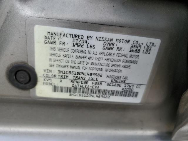Aukcja sprzedaży 2004 Nissan Sentra 1.8, vin: 3N1CB51D04L489582, numer aukcji: 45310204