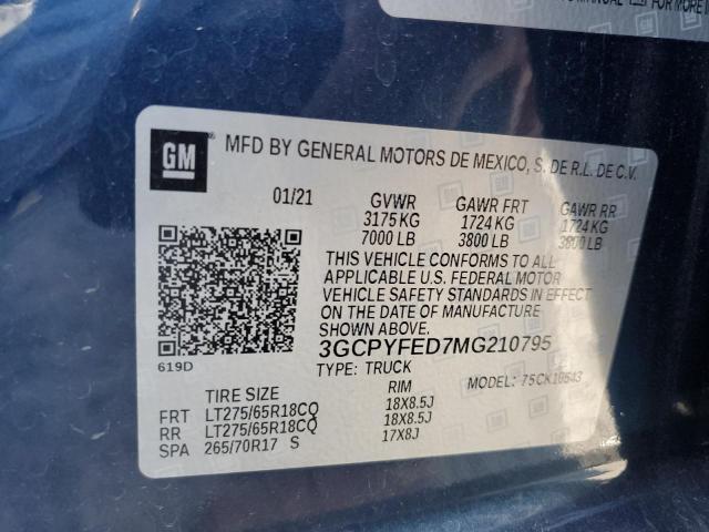 45027314 :رقم المزاد ، 3GCPYFED7MG210795 vin ، 2021 Chevrolet Silverado K1500 Lt Trail Boss مزاد بيع