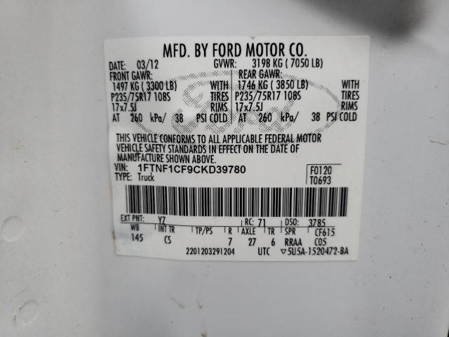 45345214 :رقم المزاد ، 1FTNF1CF9CKD39780 vin ، 2012 Ford F150 مزاد بيع
