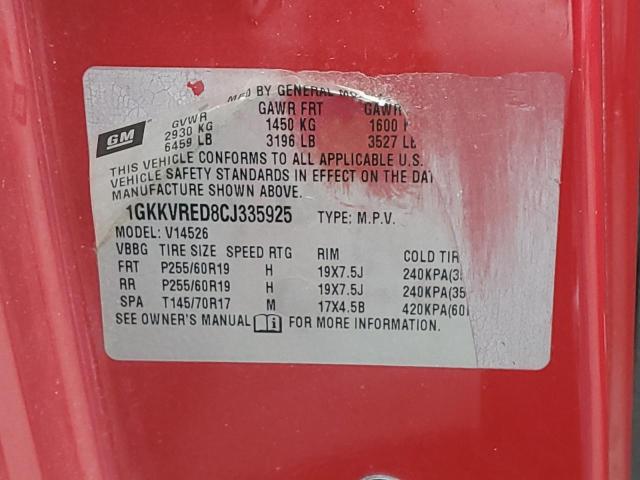 Aukcja sprzedaży 2012 Gmc Acadia Slt-1, vin: 1GKKVRED8CJ335925, numer aukcji: 45687204