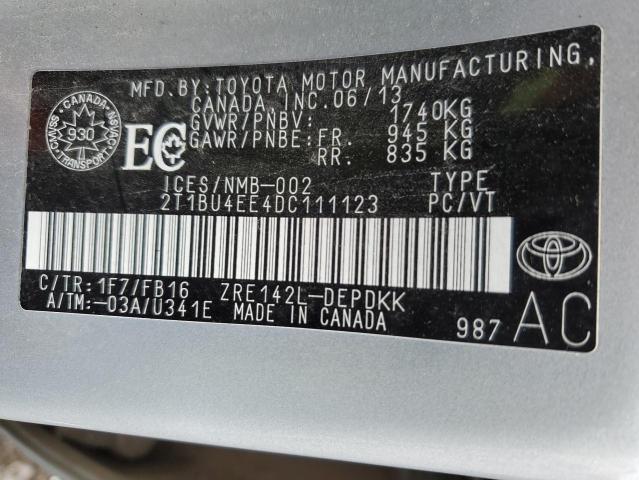 46581364 :رقم المزاد ، 2T1BU4EE4DC111123 vin ، 2013 Toyota Corolla Base مزاد بيع
