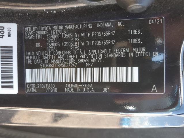 48275864 :رقم المزاد ، 5TDKRKEC8MS037247 vin ، 2021 Toyota Sienna Le مزاد بيع