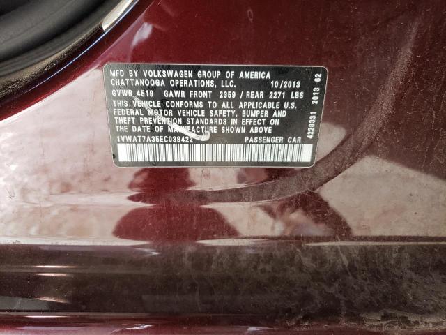 2014 Volkswagen Passat S მანქანა იყიდება აუქციონზე, vin: 1VWAT7A35EC038422, აუქციონის ნომერი: 45496754
