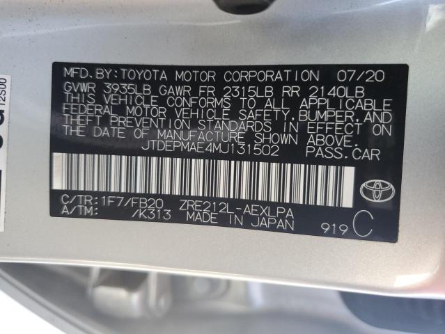 2021 Toyota Corolla Le მანქანა იყიდება აუქციონზე, vin: JTDEPMAE4MJ131502, აუქციონის ნომერი: 45739234