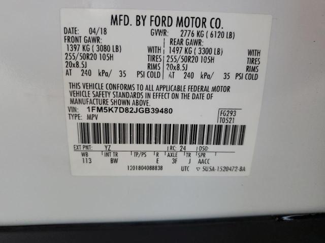 Aukcja sprzedaży 2018 Ford Explorer Xlt, vin: 1FM5K7D82JGB39480, numer aukcji: 45411534