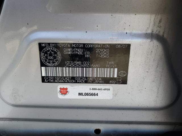 Aukcja sprzedaży 2008 Lexus Is, vin: JTHCK262X85015680, numer aukcji: 48788545