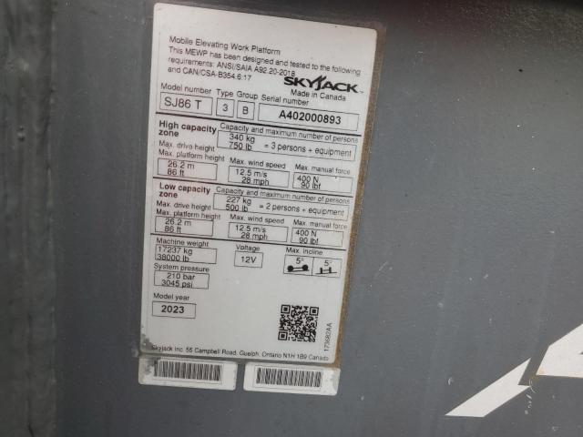 43908095 :رقم المزاد ، A402000893 vin ، 2023 Syjack Sj86 مزاد بيع