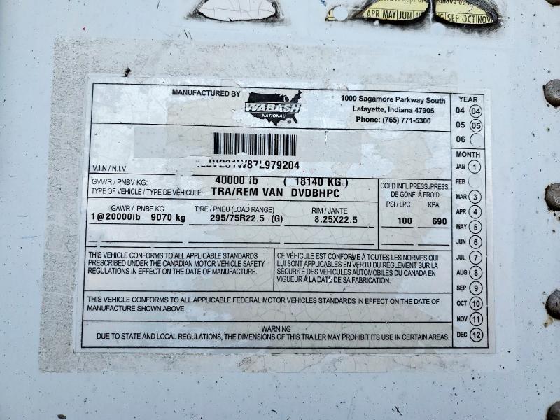 Продажа на аукционе авто 2007 Wabash Trailer, vin: 1JJV281W87L979204, номер лота: 48068295