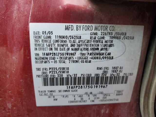 Продажа на аукционе авто 2005 Ford Five Hundred, vin: 1FAFP28175G191967, номер лота: 49996125