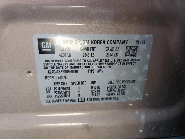 2019 Buick Encore მანქანა იყიდება აუქციონზე, vin: KL4CJASBXKB920010, აუქციონის ნომერი: 50930565