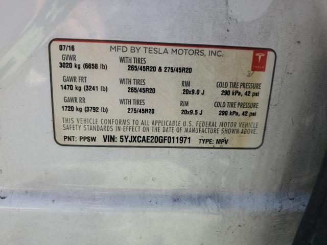 Продаж на аукціоні авто 2016 Tesla Model X, vin: 5YJXCAE20GF011971, номер лоту: 49345305