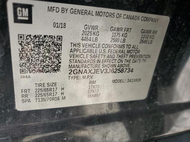 49538635 :رقم المزاد ، 2GNAXJEV3J6258734 vin ، 2018 Chevrolet Equinox مزاد بيع