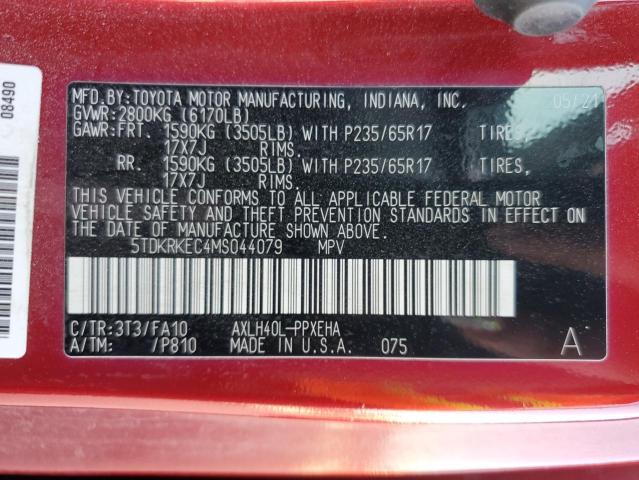 2021 Toyota Sienna მანქანა იყიდება აუქციონზე, vin: 5TDKRKEC4MS044079, აუქციონის ნომერი: 49857435