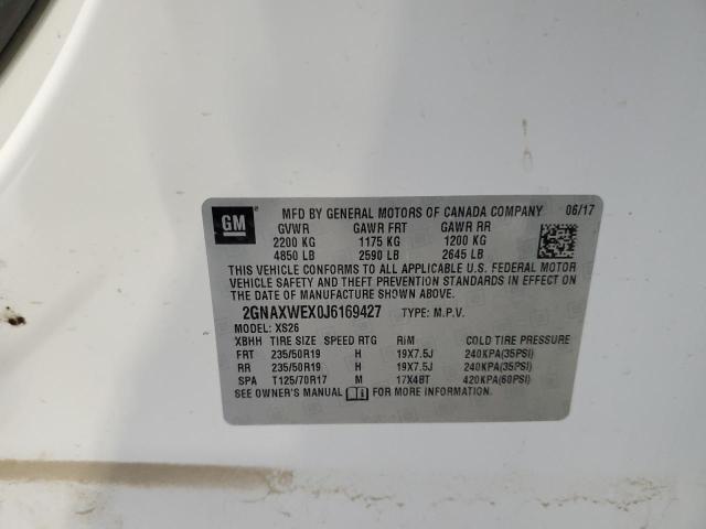 2018 Chevrolet Equinox Premier მანქანა იყიდება აუქციონზე, vin: 2GNAXWEX0J6169427, აუქციონის ნომერი: 47844545