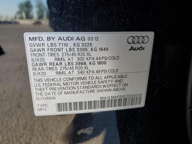 2012 Audi Q7 მანქანა იყიდება აუქციონზე, vin: WA1LMAFE0CD008309, აუქციონის ნომერი: 48612255