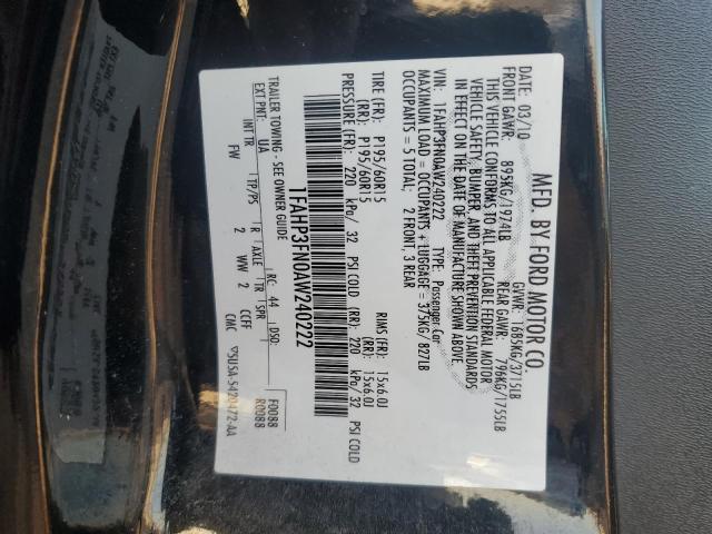 48743045 :رقم المزاد ، 1FAHP3FN0AW240222 vin ، 2010 Ford Focus مزاد بيع
