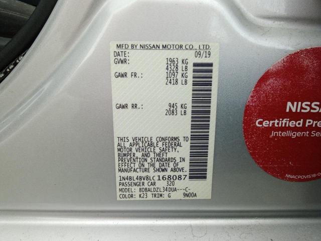 48595305 :رقم المزاد ، 1N4BL4BV8LC168087 vin ، 2020 Nissan Altima S مزاد بيع