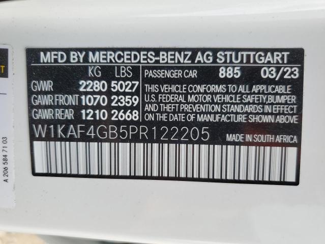 2023 Mercedes-benz C მანქანა იყიდება აუქციონზე, vin: W1KAF4GB5PR122205, აუქციონის ნომერი: 50618615