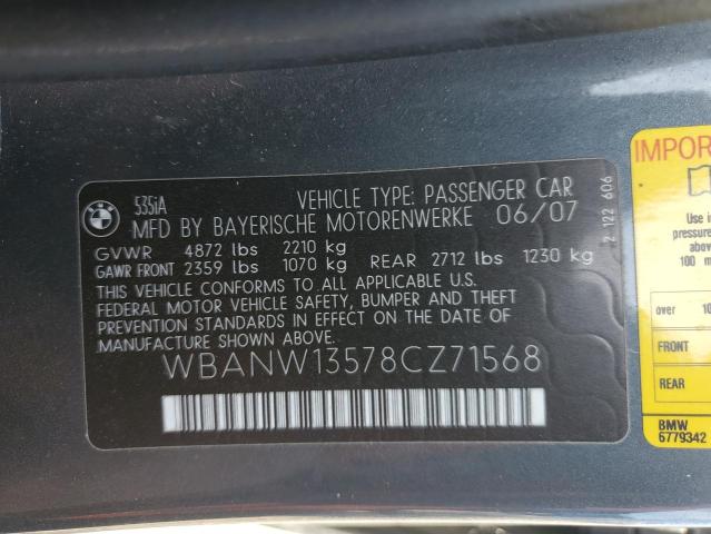 2008 Bmw 535 I მანქანა იყიდება აუქციონზე, vin: WBANW13578CZ71568, აუქციონის ნომერი: 48111745