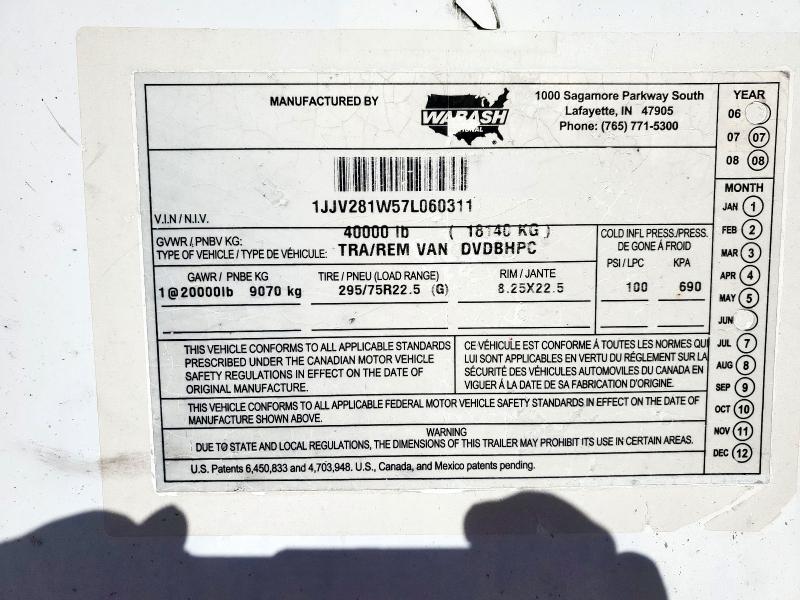 Продаж на аукціоні авто 2007 Wabash 28 Trailer, vin: 1JJV281W57L060311, номер лоту: 47031855