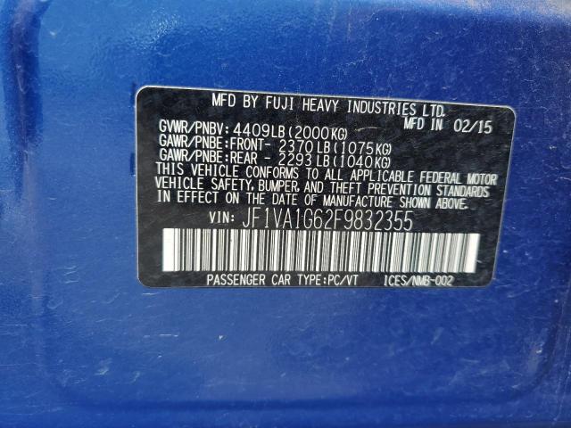 50106005 :رقم المزاد ، JF1VA1G62F9832355 vin ، 2015 Subaru Wrx Limite مزاد بيع