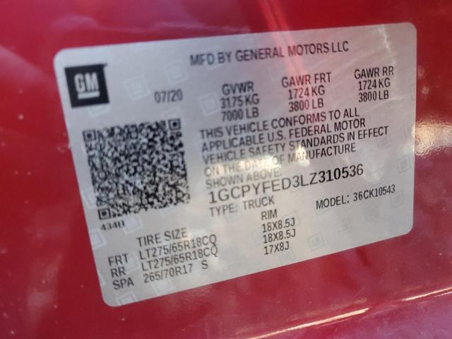 47799295 :رقم المزاد ، 1GCPYFED3LZ310536 vin ، 2020 Chevrolet Silverado مزاد بيع