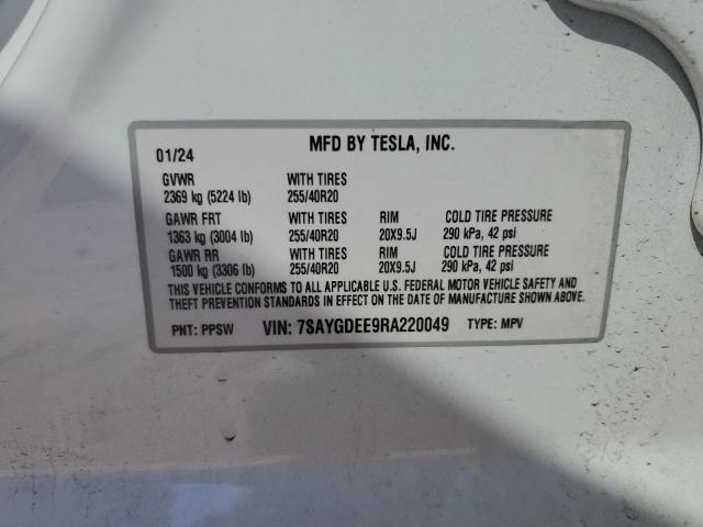 Aukcja sprzedaży 2024 Tesla Model Y, vin: 7SAYGDEE9RA220049, numer aukcji: 49482305