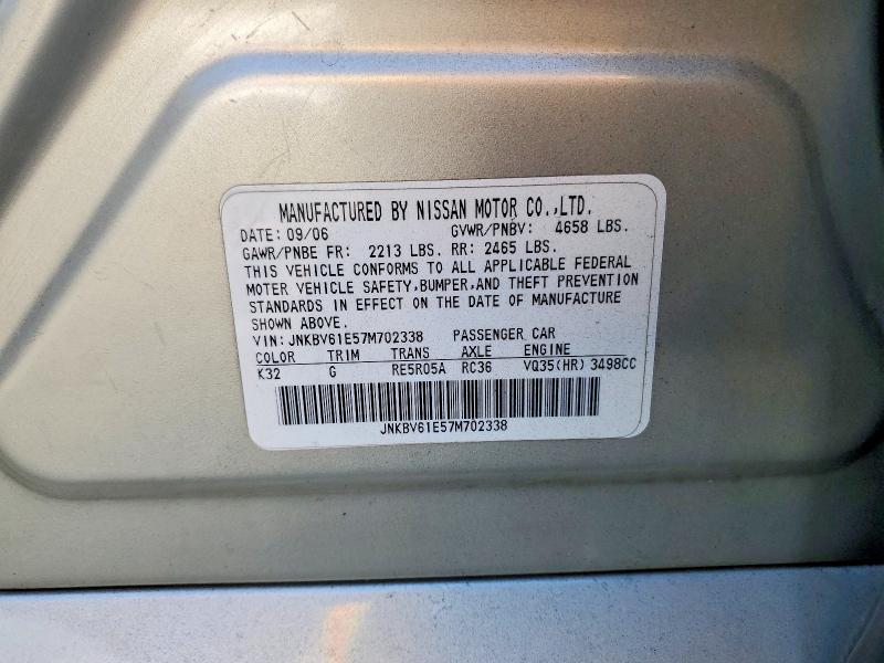 Продаж на аукціоні авто 2007 Infiniti G35, vin: JNKBV61E57M702338, номер лоту: 46163046