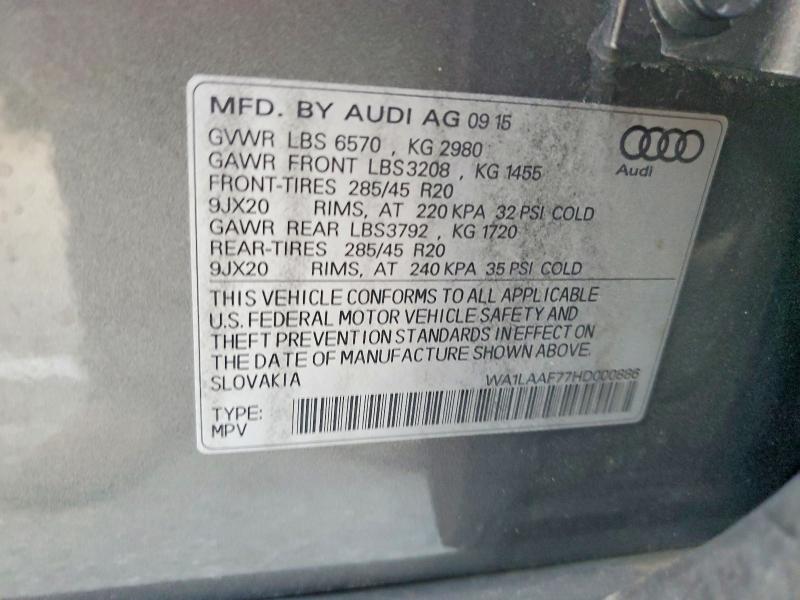 Продажа на аукционе авто 2017 Audi Q7, vin: WA1LAAF77HD000886, номер лота: 46300526
