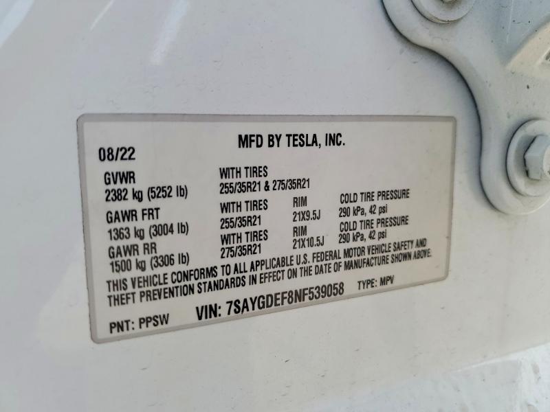 Продаж на аукціоні авто 2022 Tesla Model Y, vin: 7SAYGDEF8NF539058, номер лоту: 47125806