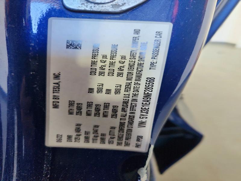 47229946 :رقم المزاد ، 5YJ3E1EA9NF285568 vin ، 2022 Tesla Model 3 مزاد بيع