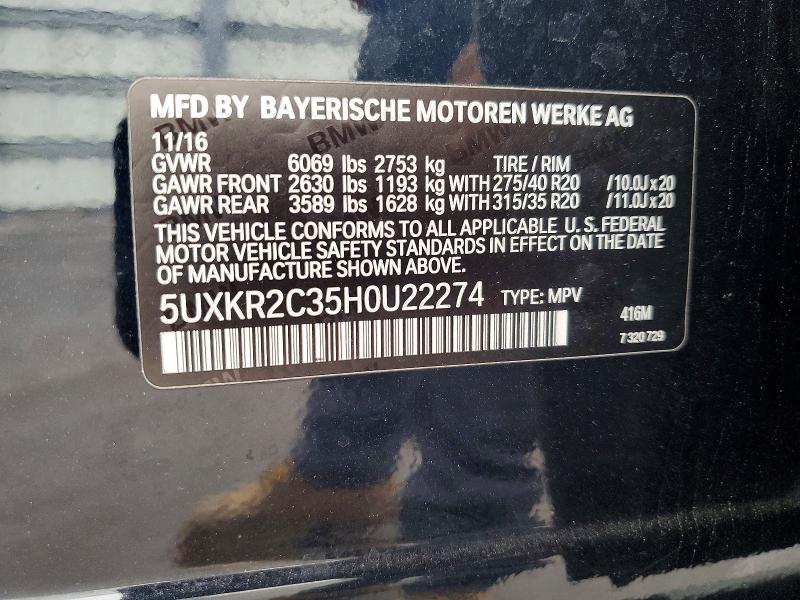 2017 Bmw X5 მანქანა იყიდება აუქციონზე, vin: 5UXKR2C35H0U22274, აუქციონის ნომერი: 47914366