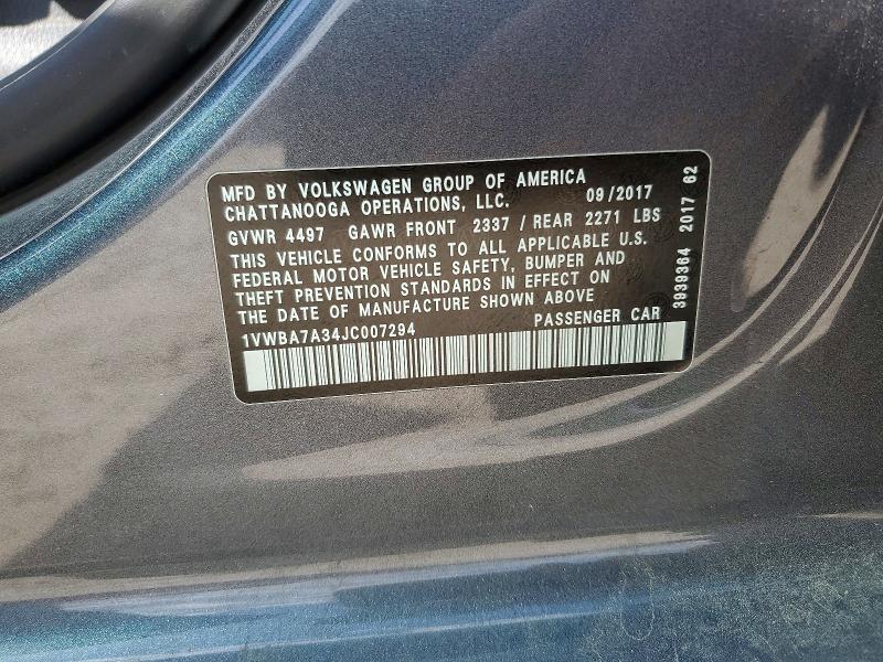 48265226 :رقم المزاد ، 1VWBA7A34JC007294 vin ، 2018 Volkswagen Passat مزاد بيع