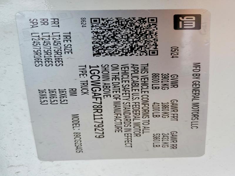 Продаж на аукціоні авто 2024 Chev Express G2500, vin: 1GCWGAF78R1179279, номер лоту: 46880646