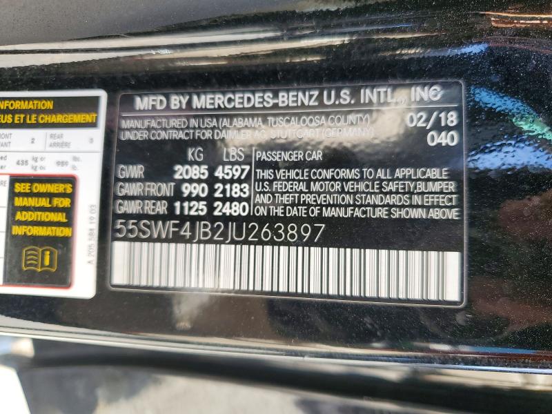 Aukcja sprzedaży 2018 Mercedes-benz C, vin: 55SWF4JB2JU263897, numer aukcji: 46310086