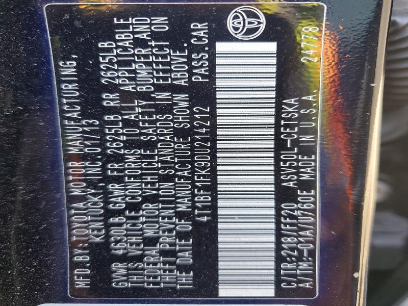 2013 Toyota Camry მანქანა იყიდება აუქციონზე, vin: 4T1BF1FK9DU214212, აუქციონის ნომერი: 41952756