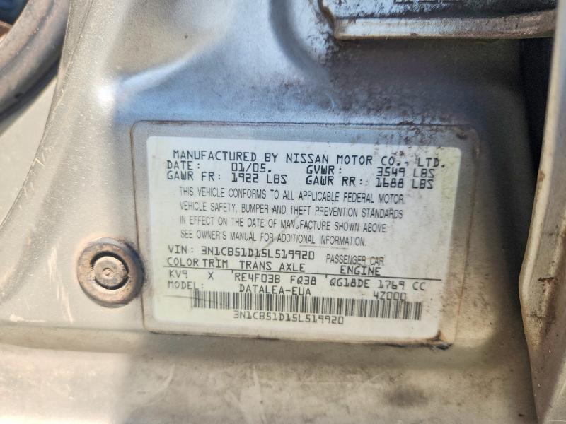 46565246 :رقم المزاد ، 3N1CB51D15L519920 vin ، 2005 Nissan Sentra مزاد بيع