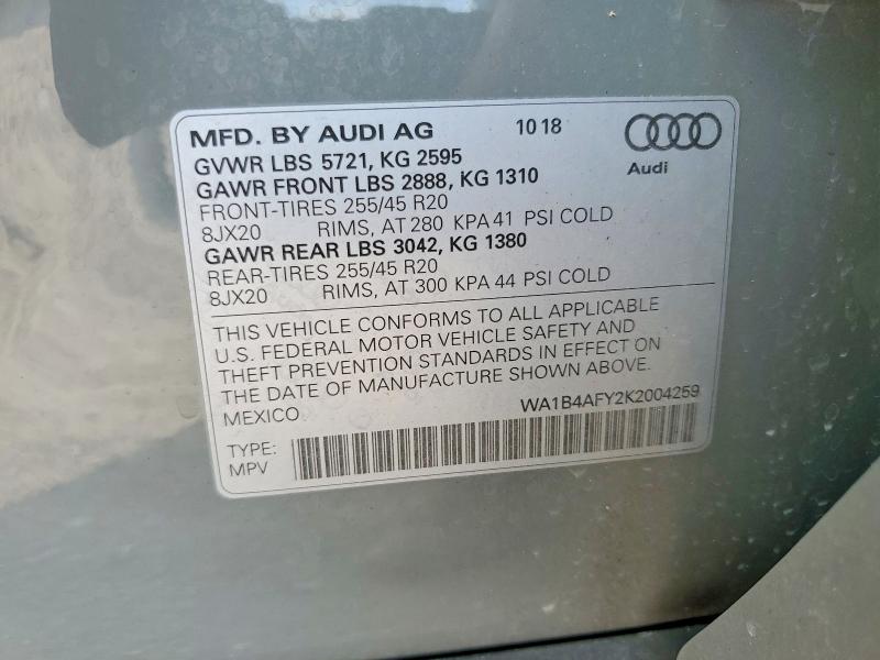 Aukcja sprzedaży 2019 Audi Sq5, vin: WA1B4AFY2K2004259, numer aukcji: 41798076