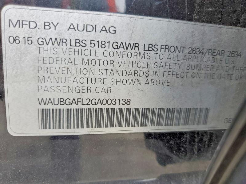 2016 Audi S4 მანქანა იყიდება აუქციონზე, vin: WAUBGAFL2GA003138, აუქციონის ნომერი: 46634266