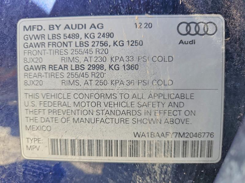 Продаж на аукціоні авто 2021 Audi Q5, vin: WA1BAAFY7M2046776, номер лоту: 79121455