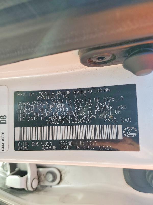 Продаж на аукціоні авто 2020 Lexus Es 350, vin: 58ADZ1B12LU060429, номер лоту: 45876226