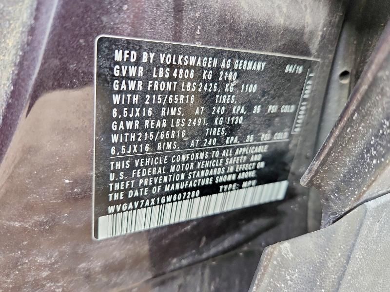 2016 Volkswagen Tiguan მანქანა იყიდება აუქციონზე, vin: WVGAV7AX1GW607280, აუქციონის ნომერი: 47109486