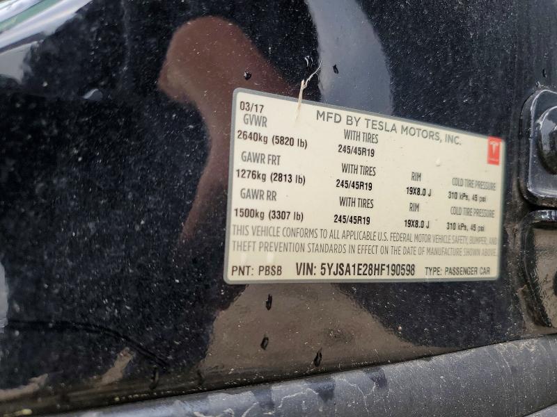 47944856 :رقم المزاد ، 5YJSA1E28HF190598 vin ، 2017 Tesla Model S مزاد بيع